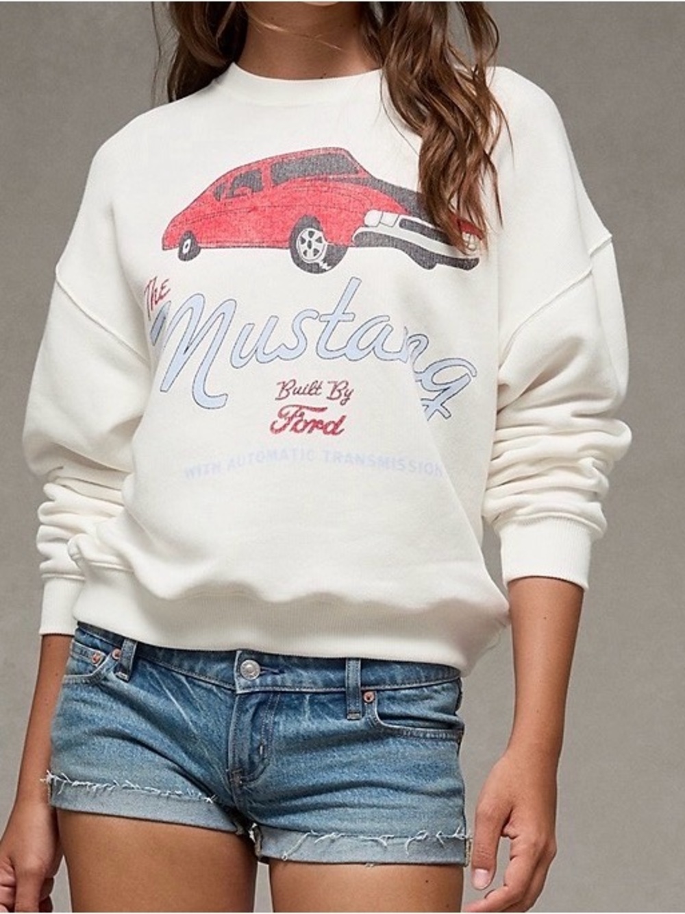 New Women’s American Eagle White Mustang Pullover Sweatshirt Size XL